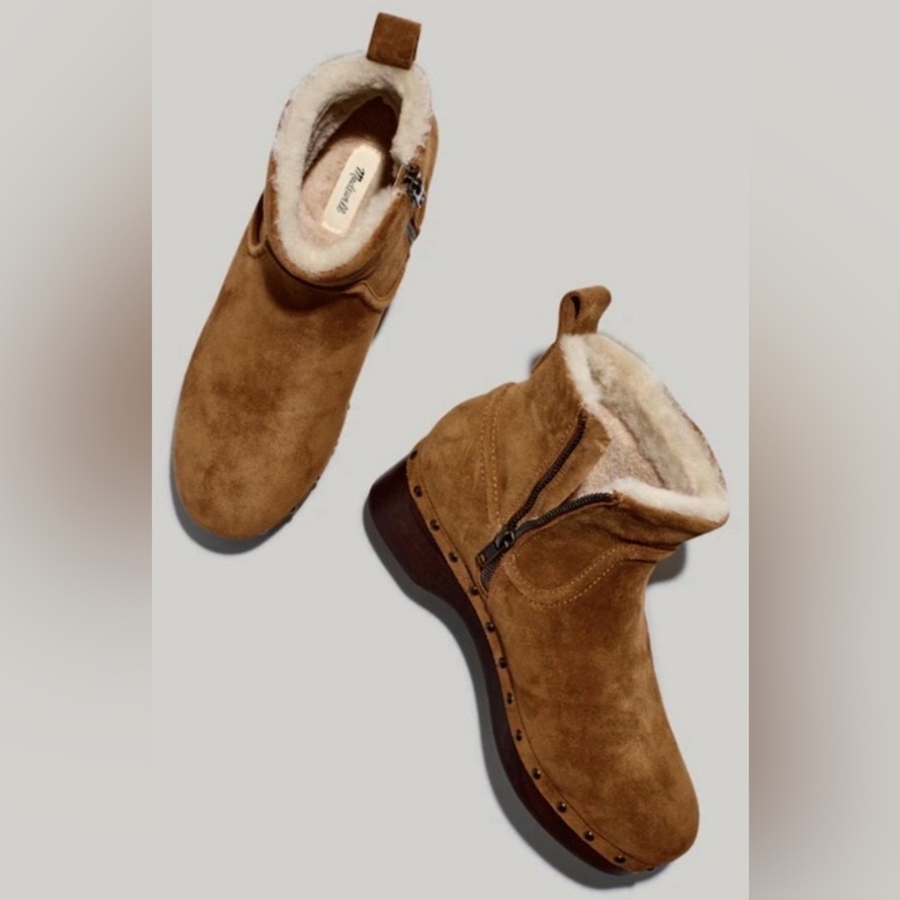 Madewell The Marceline Platform Boots Suede Wood Shearling in Tan Size 7.5 NWOB